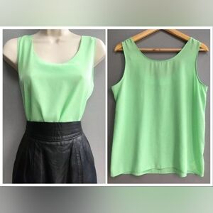 Vintage Top St Michael 90s Vest Blouse Chiffon Retro Apple Green Size 10 UK
